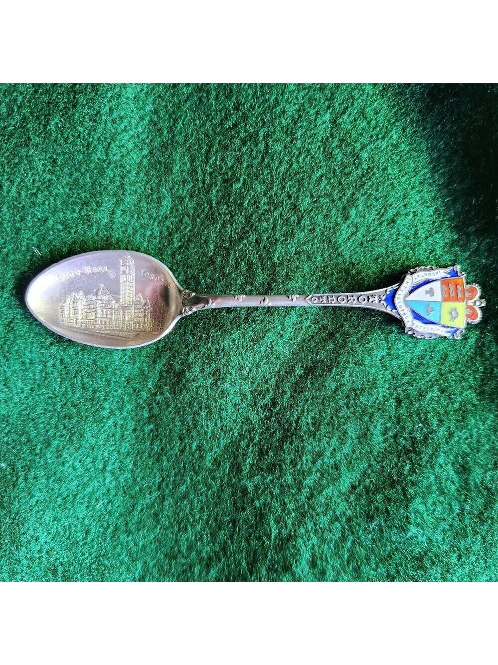 Sterling Silver Scheuer Souvenir Spoon Toronto City Hall Enamelled 11 grams